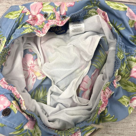 Polo Ralph Lauren Mens Blue Pink Floral Hawaiian Swim Trunks Size S - Picture 9 of 12